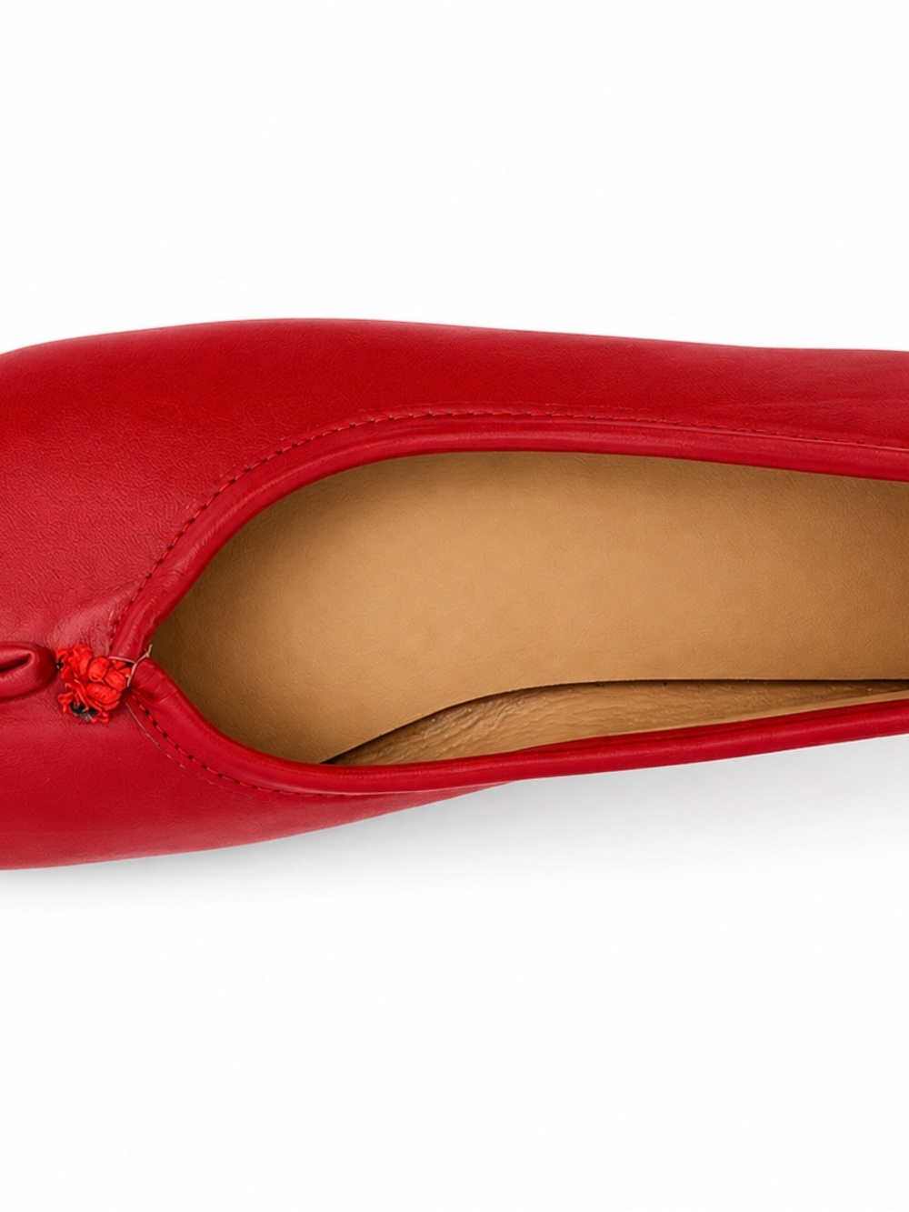 Classic Red Leather Women's Ballet Flat with Knot Accent